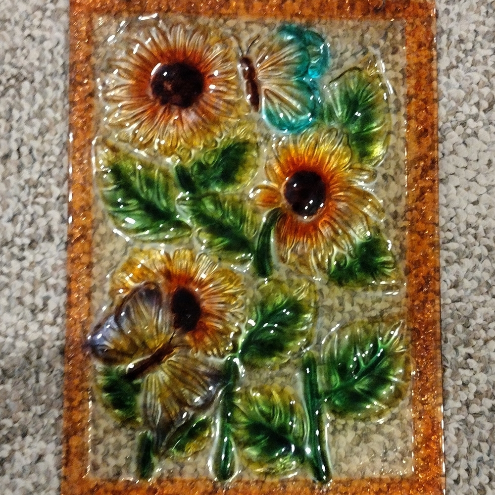 Sunflower and Butterfly Glass Art Panel